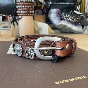 Campomaggi Belt with Clover and Circle Charms in Cognac